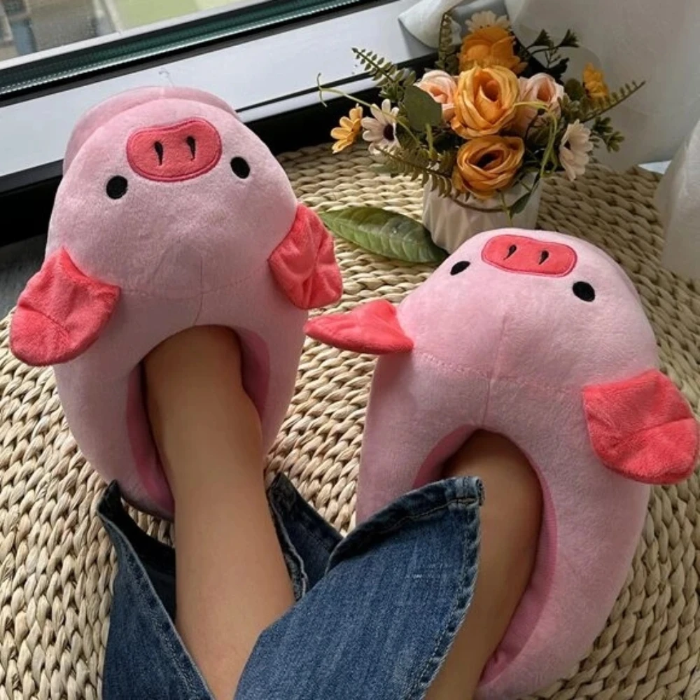 Cute Pig Winter New Women Slipper Heel Cover Warm Slippers Soft Fur Warm Indoor Comfortable Home Fluffy Home Slippers Shoes