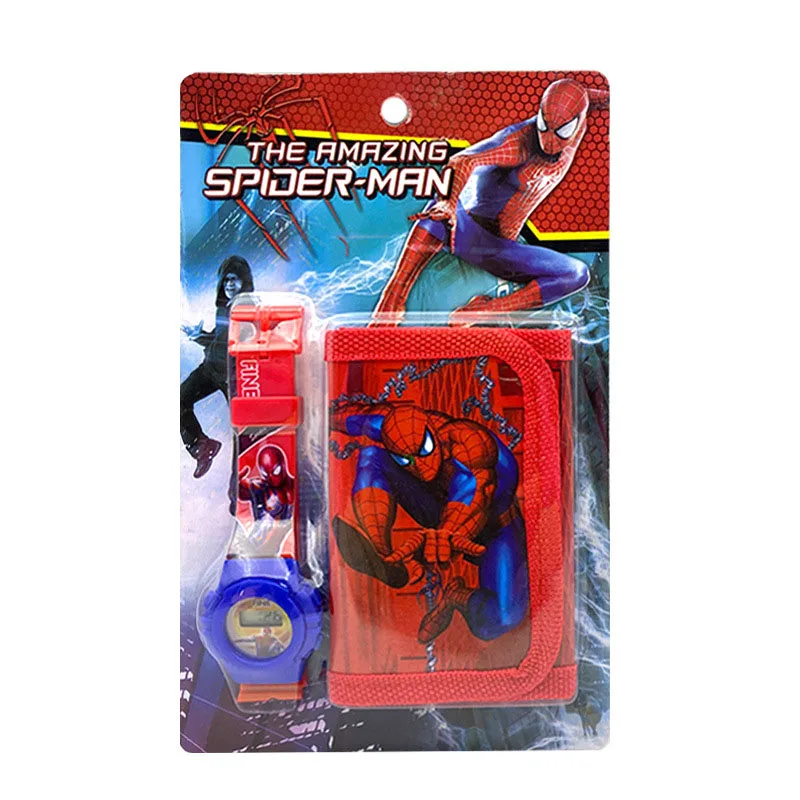 Disney Frozen Spiderman Cars Snow White Sofia Watch Wallet Set Children's Cartoon Anime The Avengers Toy Watches Coin Purse