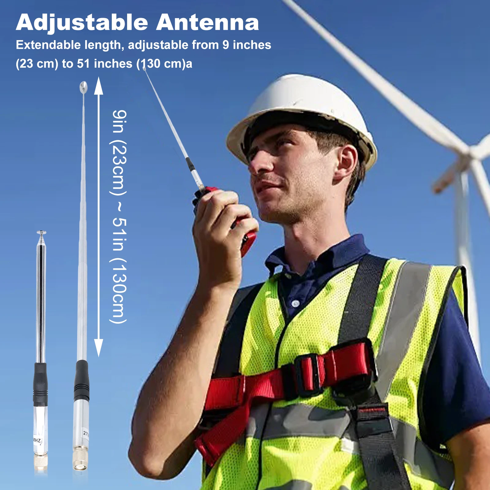 27Mhz 9-Inch To 51-inch Telescopic/Rod Antennas TNC Connector Aerial Telescopic Antenna for CB Handheld/Portable Radio