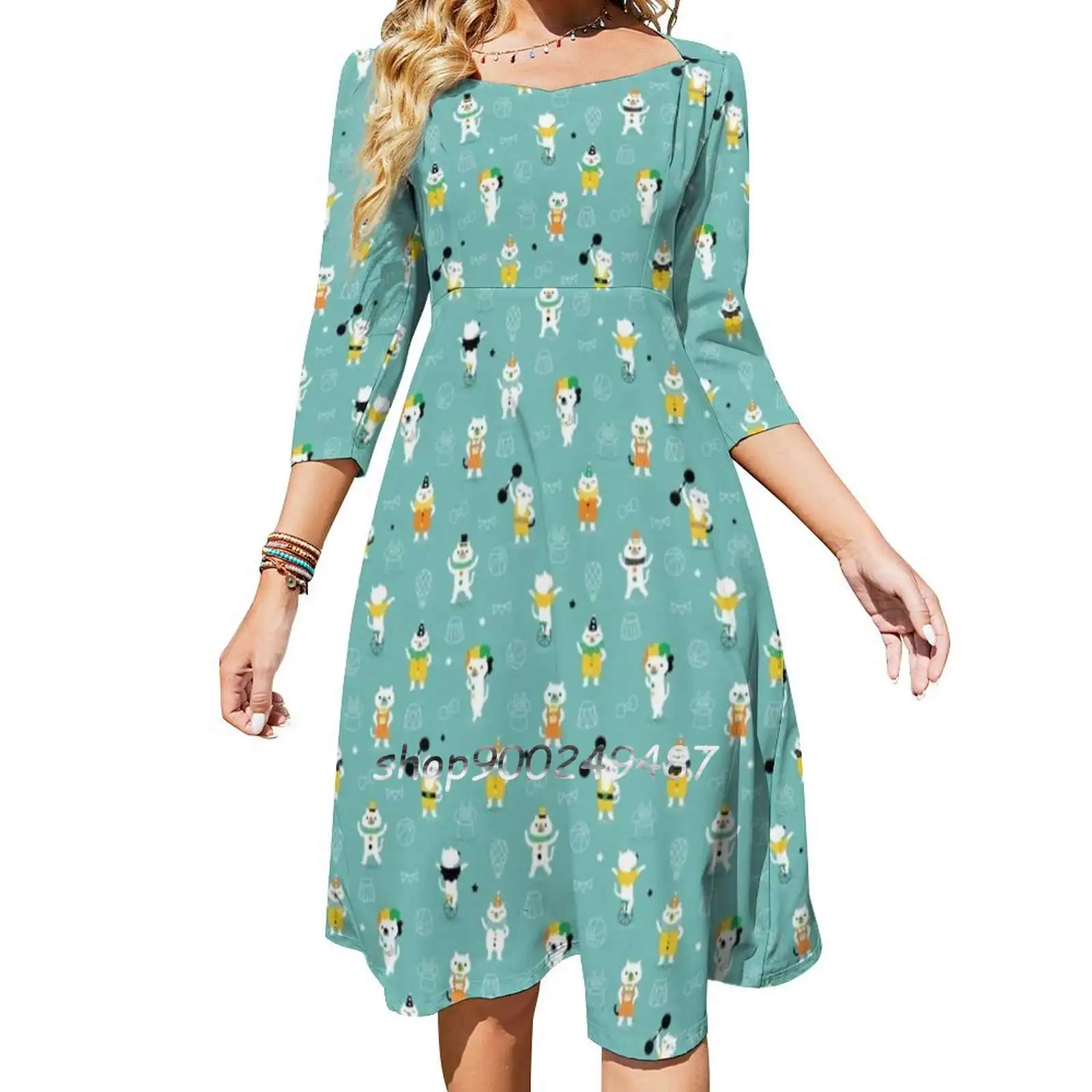 

Cats Performers Sweet Elegant Dress Women Korean Kawaii Square Collar Dress Cat Cats Kitty Kitten Purr Meow Kittens Kittie