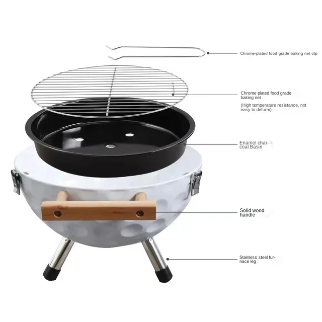 Promotion Grills Porcelán Zománcozott Rozsdamentes Acél Könnyen Összeszerelhető Bbq Barbecue Golflabda Tervezés Új Stílus 14 Hüvelyk - Image 4
