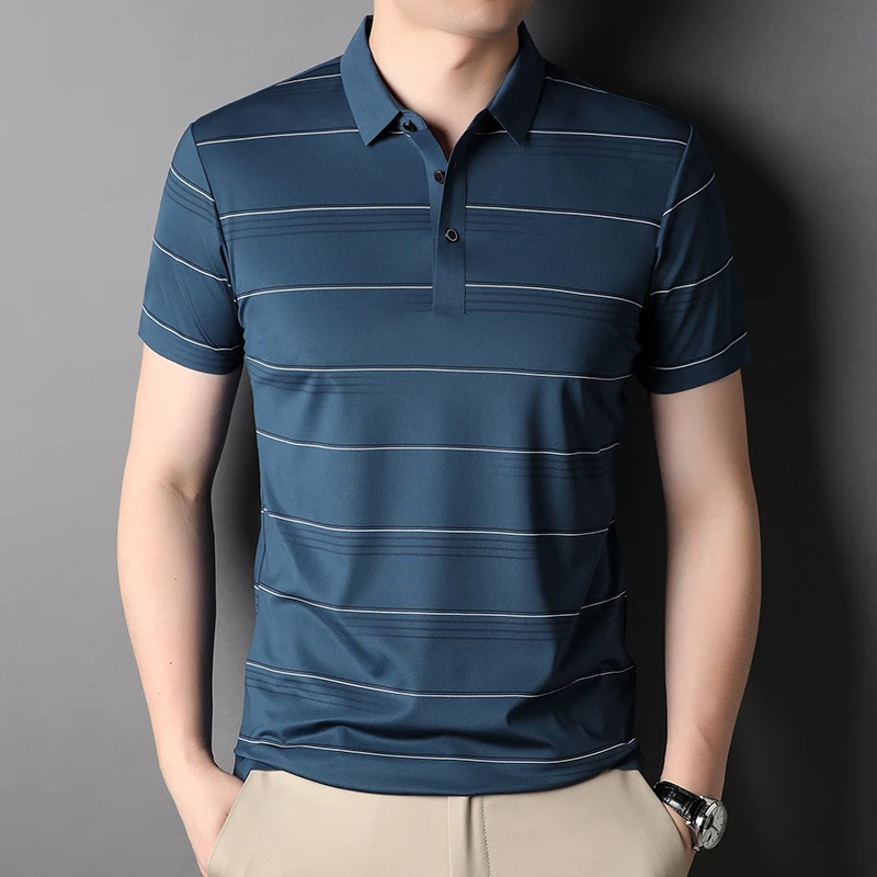 

2022 Summer Golf Men's Polo Shirts Luxury Mercerized Cotton Short Sleeve Striped Male T-shirts Business Casual Man Tees 4XL