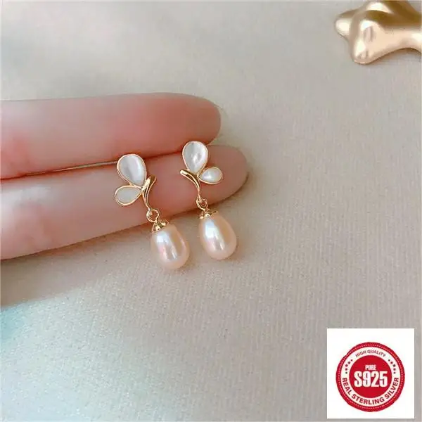 

AdornLink S925 Sterling Silver Silver Needle Butterfly Natural Pearl Earrings for Girl Jewelry for Woman Jewelry Gifts