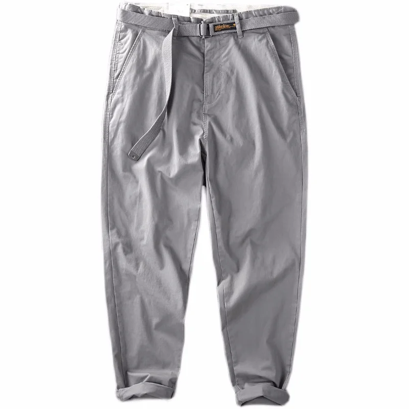 Men's Solid Color Autumn Casual Pants with Belt Fashion Loose Spring Cargo Pants Outdoor All Match Pants