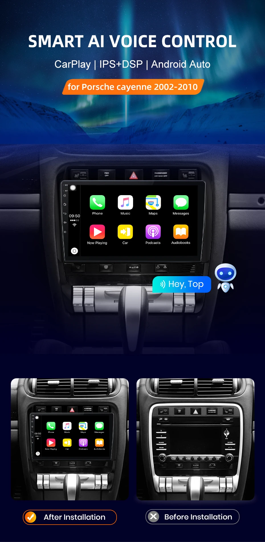 Für Porsche Cayenne 2002-2010 Drahtlose CarPlay für Apple Android Auto Auto Radio GPS IPS RDS FM WiFi BT 4G Multimedia Stereo – Detail 3