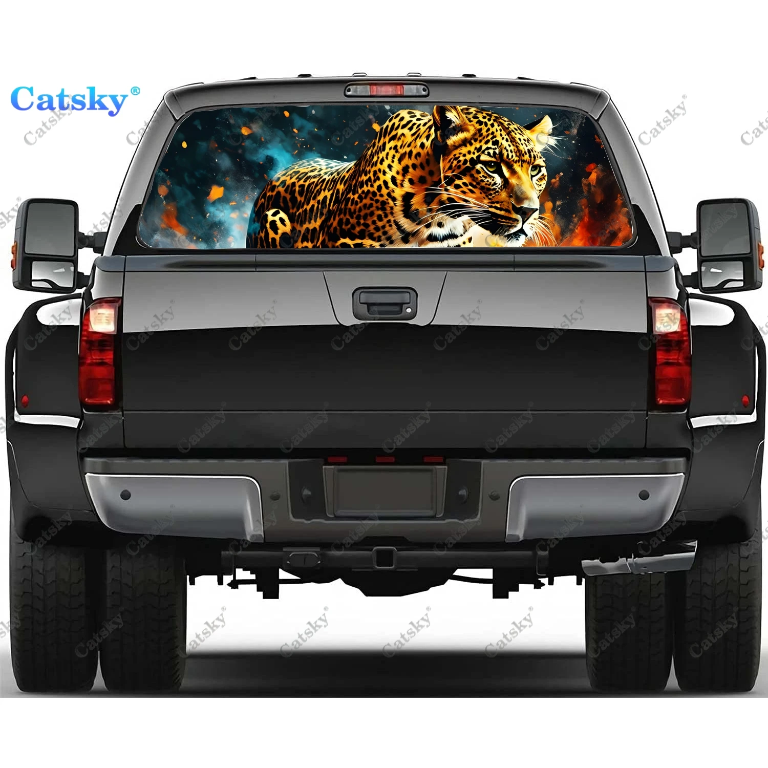 

Animal Artist Leopard Car Rear Windshield Sticker Truck Window See Through Perforated Back Glass-Window Vinyl Decal Decoration