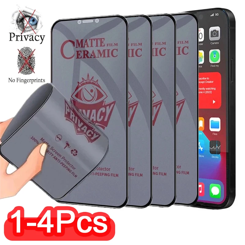 

1-4Pcs Ceramic Privacy Screen Protector for iPhone 15 11 12 13 14 Pro Max Anti-spy Film for iPhone 15 Pro Max XS XR X 8 SE Mini