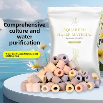 Set di supporti per biofiltro per acquario AC-Fish - Anelli in ceramica e casetta per batteri con sacchetti a rete - Filtrazione biologica a 5 colori per acquari