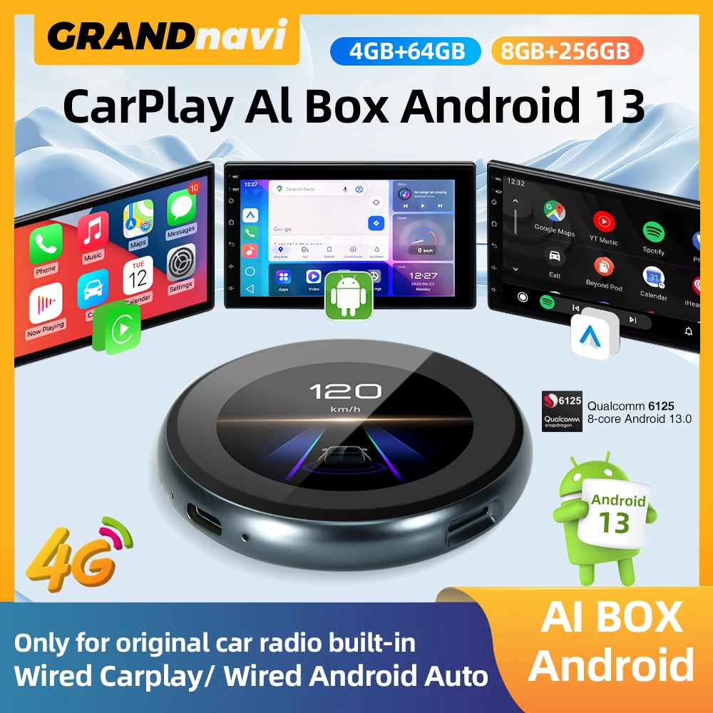 QCM6125 Android 13 AI BOX Wireless Carplay Android Auto 8G 256G