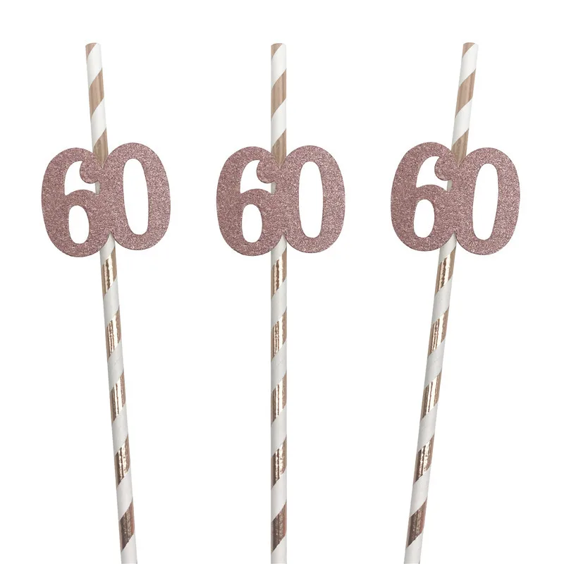 Rose Gold Milestone Celebration Straws - Elegant Birthday & Anniversary Party Decorations