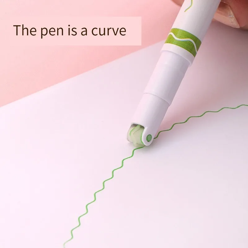 Highlighter Pen Kawaii Flowers Line Shaped Roller Tip Curve Liner Marker Writing Journaling Drawing Stationery 6Pcs/set