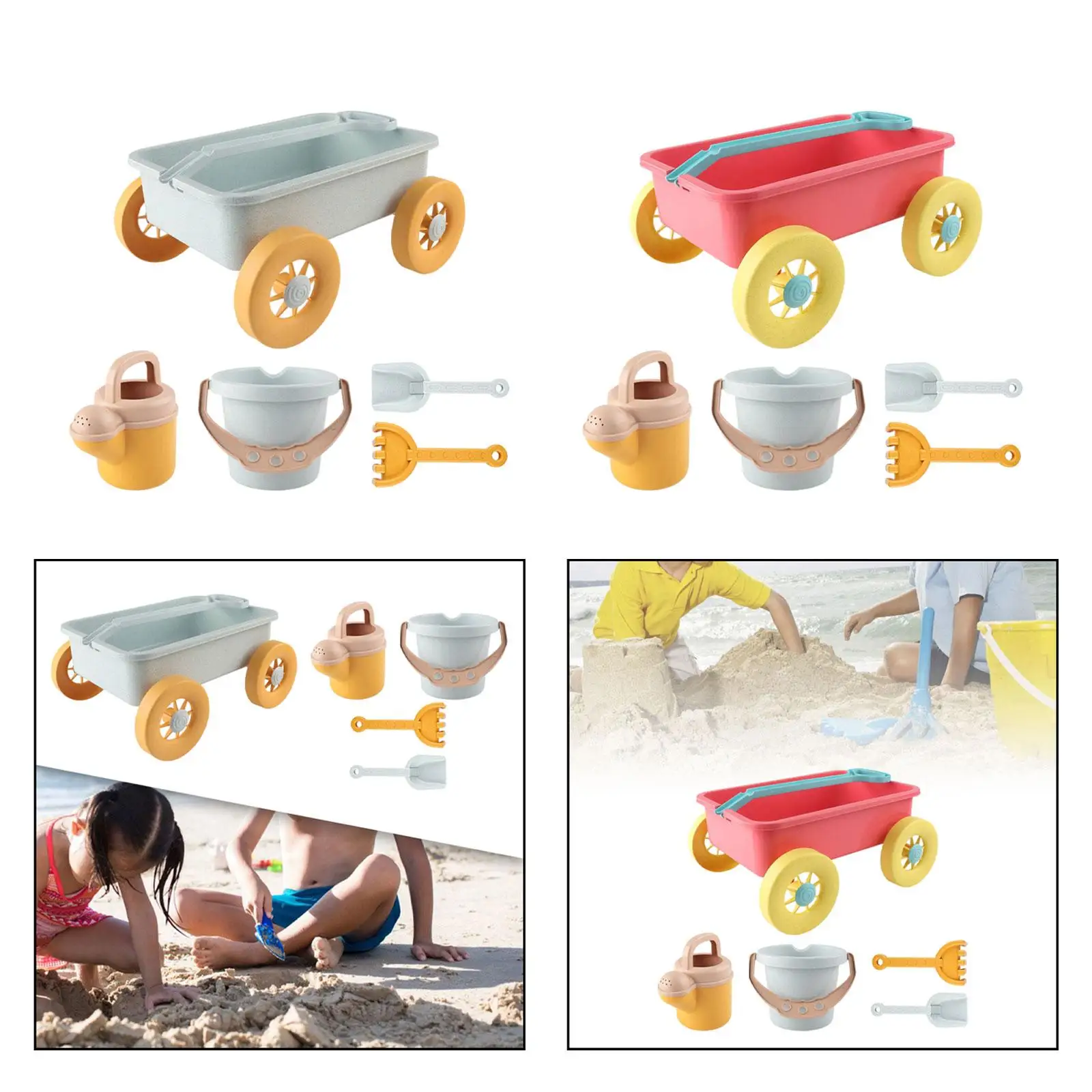 5x Kid Wagon Toy Children Wagon Cart Fun Outdoor Games Beach Sand Toys Set Construction Vehicle for Garden Beach Yard Outdoor 4
