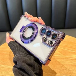 Luxury Plating Magnetic Stand Clear Phone Case Cover - Galaxy S26+ (Purple)