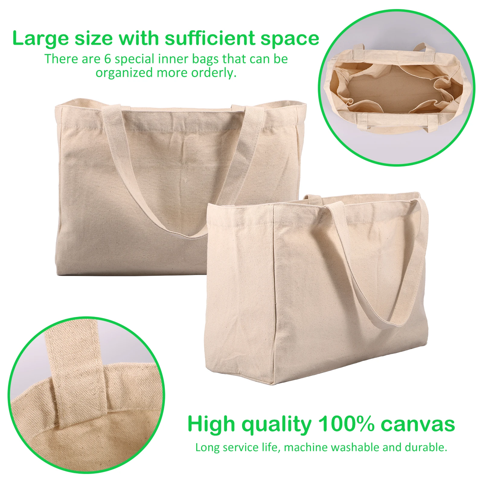 Borsa In Tela Di Cotone 100% Riutilizzabile, Grande, Misura 50x40 Cm, Manici Lunghi 70 Cm, Lavabile, Per Spesa, Libri E Personalizzazione Con Pittura O Ricamo, Colore Naturale - 2