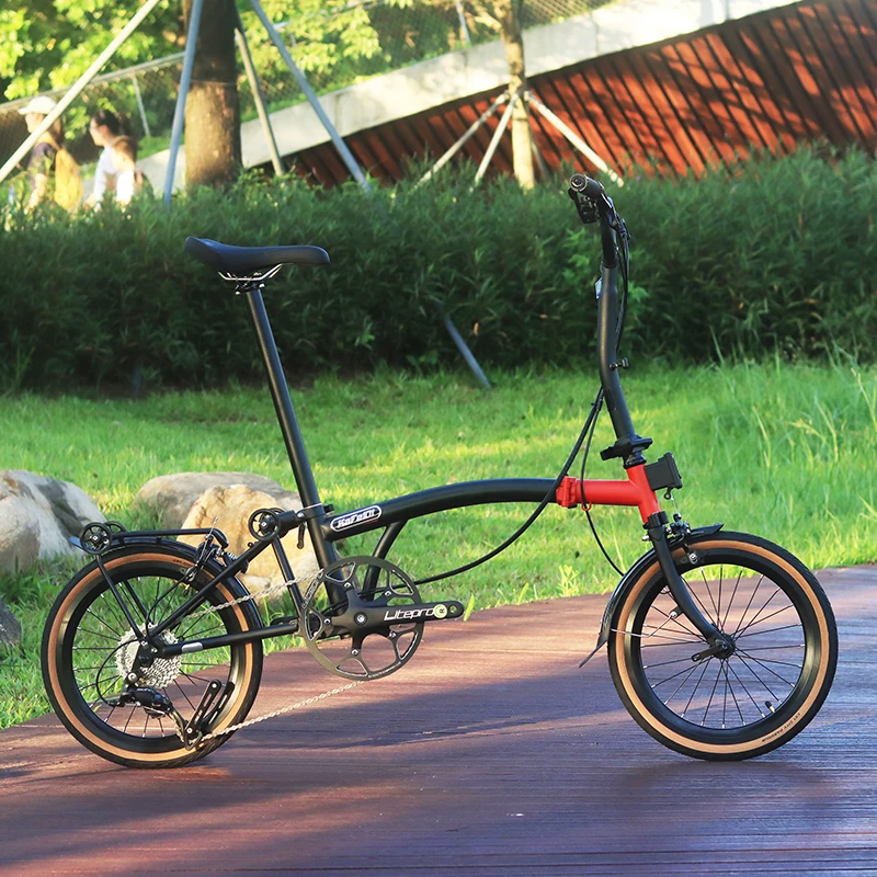 Folding Bicycle 16 Inch 9 Speed V Brake Portable Chromoly Steel Tri Fold Frame 16Inch Wheel