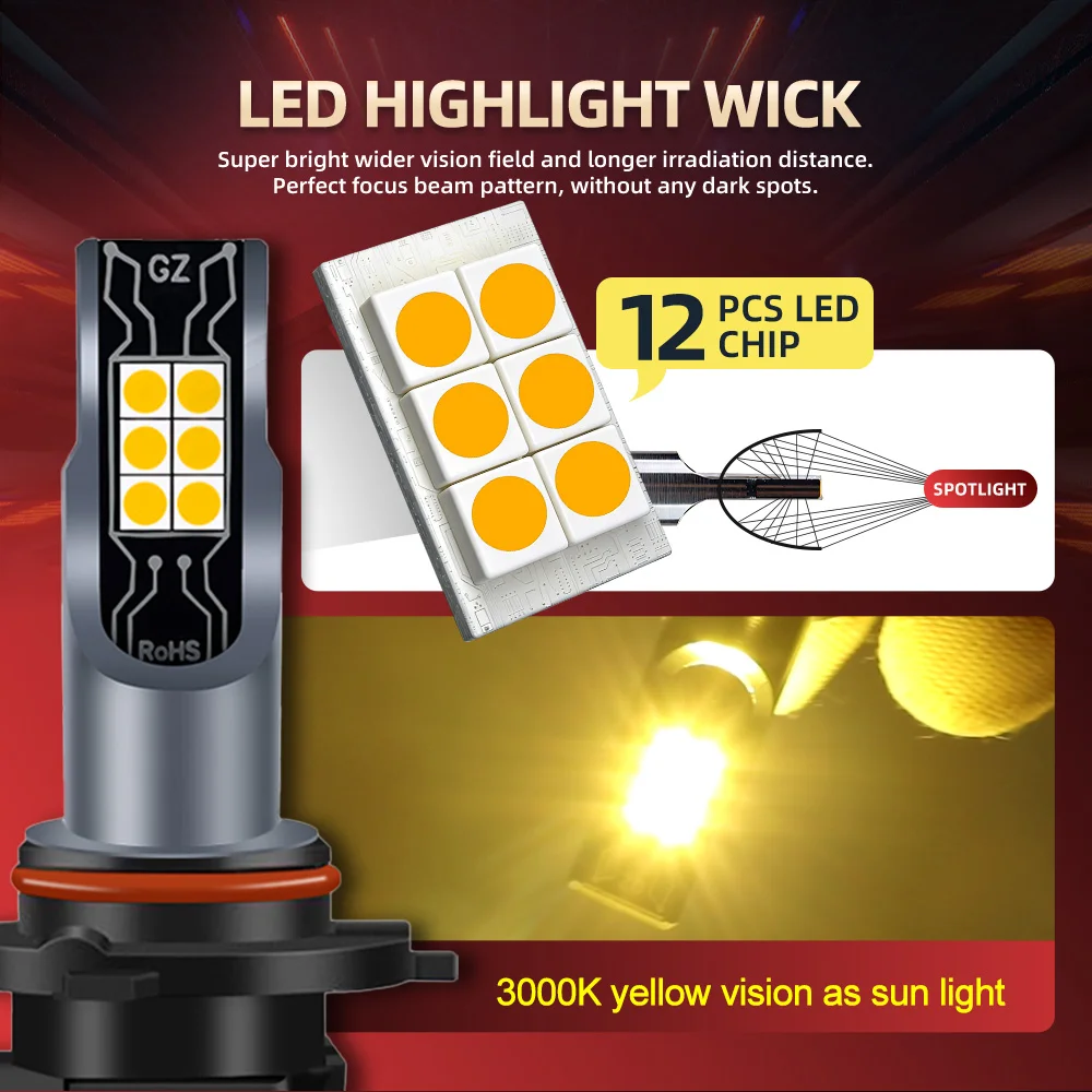 2x 무선 LED 안개등 3000K 노란색 램프 전구 VW SCIROCCO 3 Mk3 III (137, 138) 쿠페 2008 2009 2010 2011 2012 2013 2014용