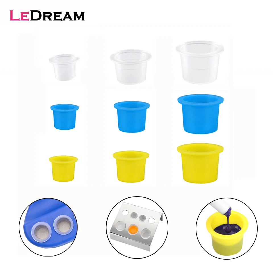 

100pcs/lot Plastic Disposable Tattoo Ink Holder Cups Pigment Supplies Permanent Makeup Eyebrow Blue Yellow Pigment Container Cup