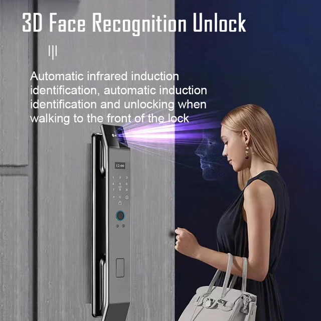 Tuya APP Smart Life APP Control Voice Intercom Smart Lock 3D Face Recognition Fingerprint Password Smart  Door Lock With Camera 2