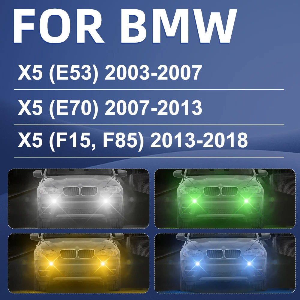 BMW X5 E53 E70 F15 F18 액세서리 전면 안개등 LED 듀얼 컬러 안개등 전구 2003-2018 2017 2016 2015 2014 2013 2012 2011