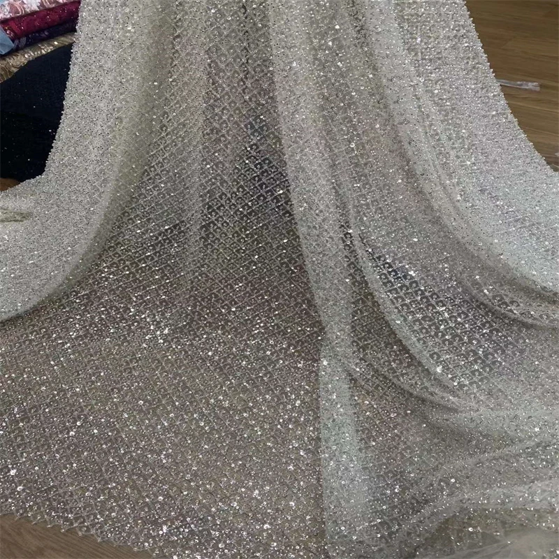 SJ Lace French Tulle Lace Fabric 2022 High Quality Nigerian Women Wedding Beaded Embroidery African Lace Fabric Dress jh14-10