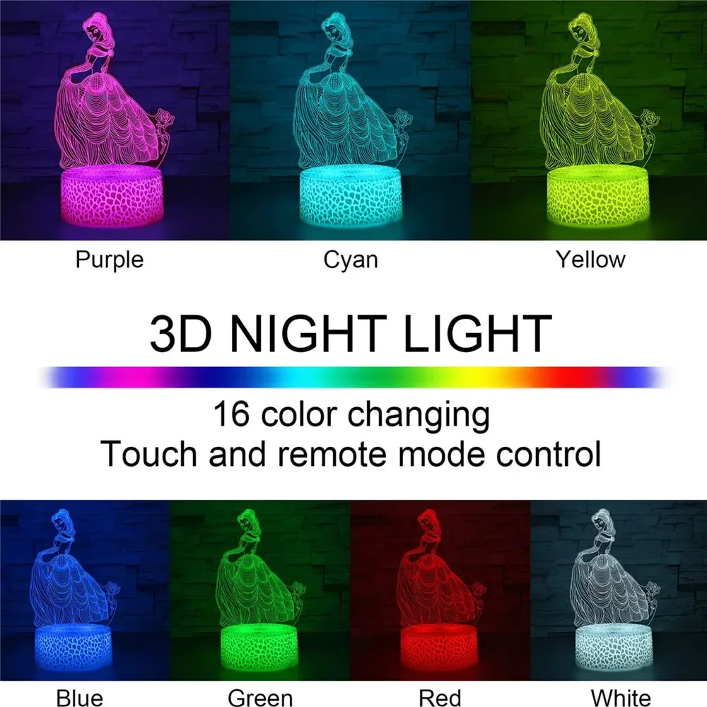 프로즌 3D 야간 조명 비주얼 크리에이티브 LED 책상 램프, 터치 컨트롤, 16 가지 색상 변경, 홈 장식, 어린이 명절 선물