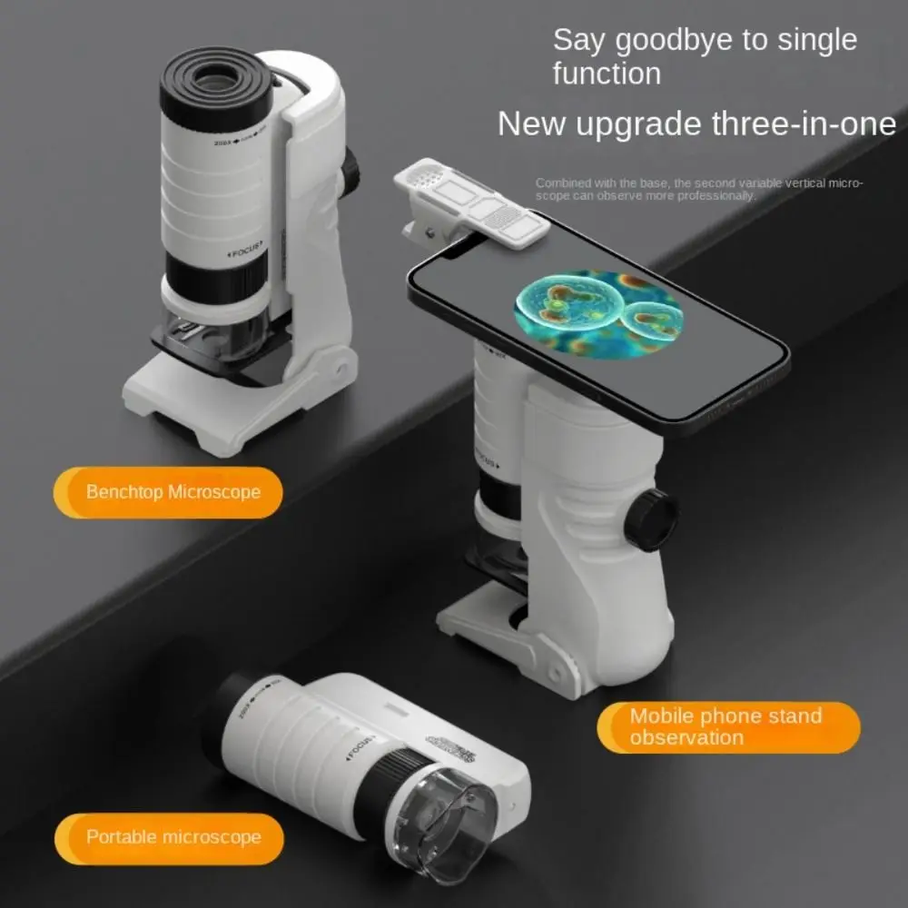 60-200x Magnification Pocket Microscope Battery Powered LED Light Handheld Microscope Portable Design Optical HD