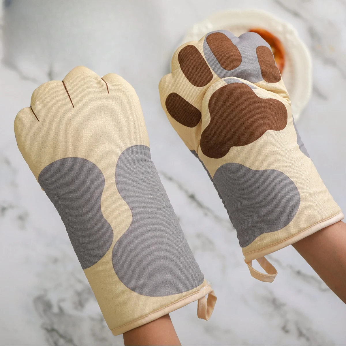 Thick cotton oven mitts cat claw baking oven gloves anti scald microwave heat resistant insulation non-slip cat paw gloves 1pc