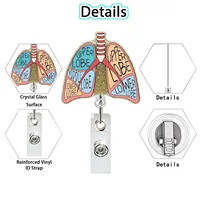 Medical Heart Lung Brain Acrylic Glitter Retractable Badge Reel Rotating Crocodile Clip ID Badge Holder for Doctor Nurse 2
