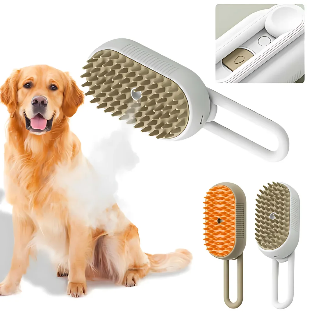 Steamy 3-in-1 Electric Pet Grooming Brush with Massaging Spray for Tangled & Loose Hair Removal