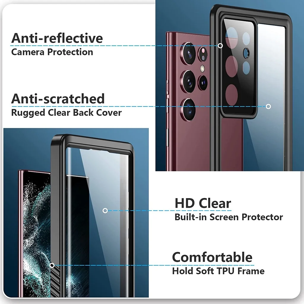 Waterproof Built-in Screen Protector Case For Samsung Galaxy S22 Ultra Full Protection Heavy Duty Shockproof Anti-Scratched
