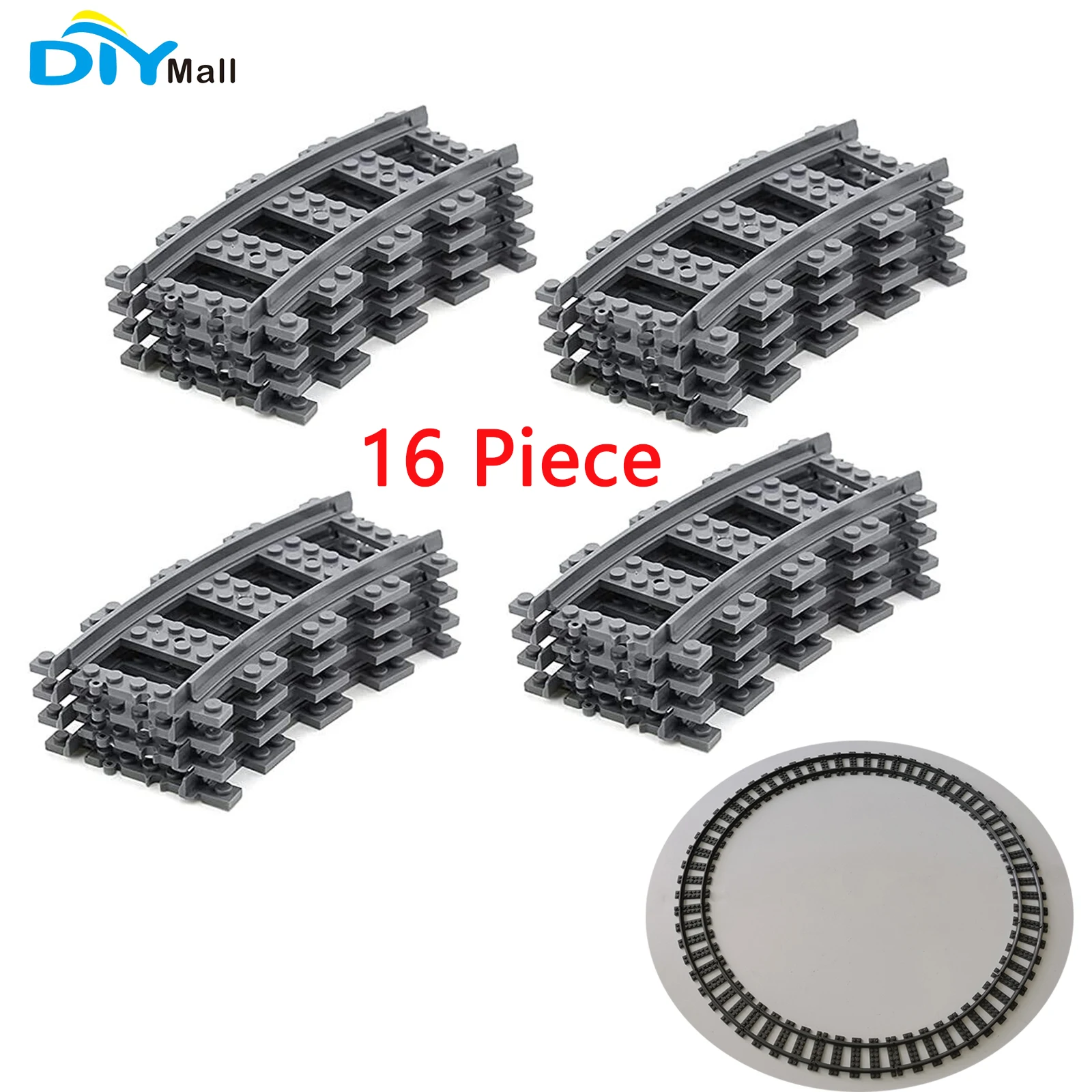 16Pcs City Train Tracks Curved Road RC Railway Building Toys Railroad