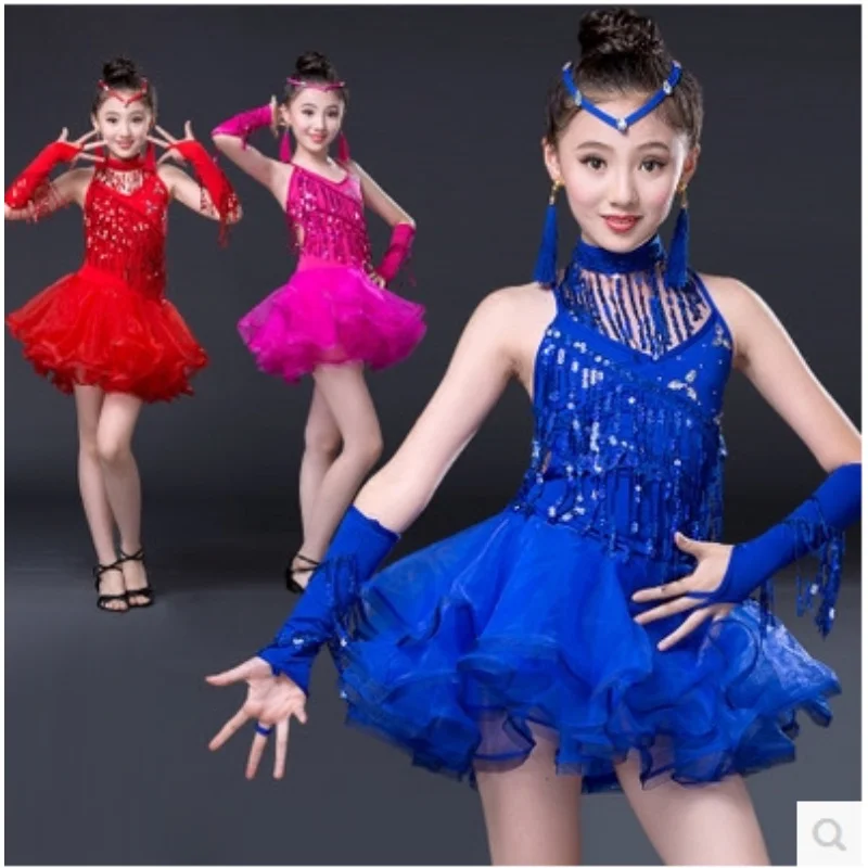 

Kids Girls Latin Rumba Samba Dance Dress Ballroom Dancewear Fluffy Tutu Skirt