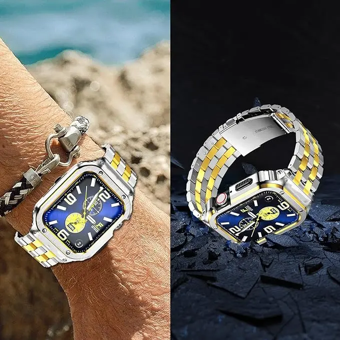 Premium Stainless Steel Case with Band and Rugged Metal Protector