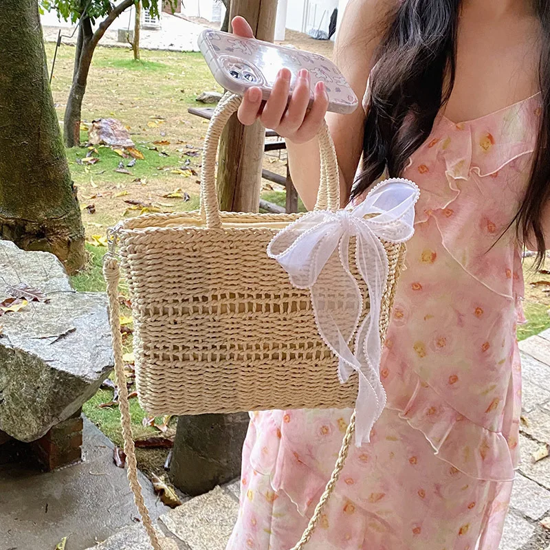 

Пляжная Плетеная соломенная сумка на одно плечо, маленькая Повседневная Дамская сумочка с косым плетением, литература и искусство, весна-лето