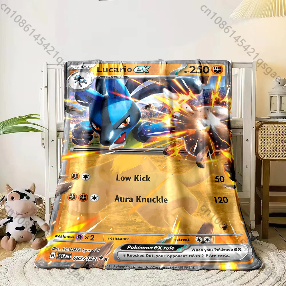 Game Pokémon Cards Lucario Printed Blanket Childr Adult Blanket Soft  Warm Bedding for Bed Sofa Outdoor Travel Cover Blankets 2