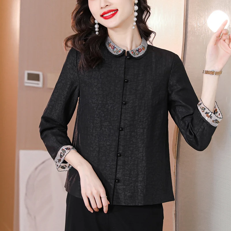 New French Printed Woman Blouse Silk Satin Shirt Elegant Loose Lantern Sleeve Office Ladies Spring Autumn Pullover Coat Tops