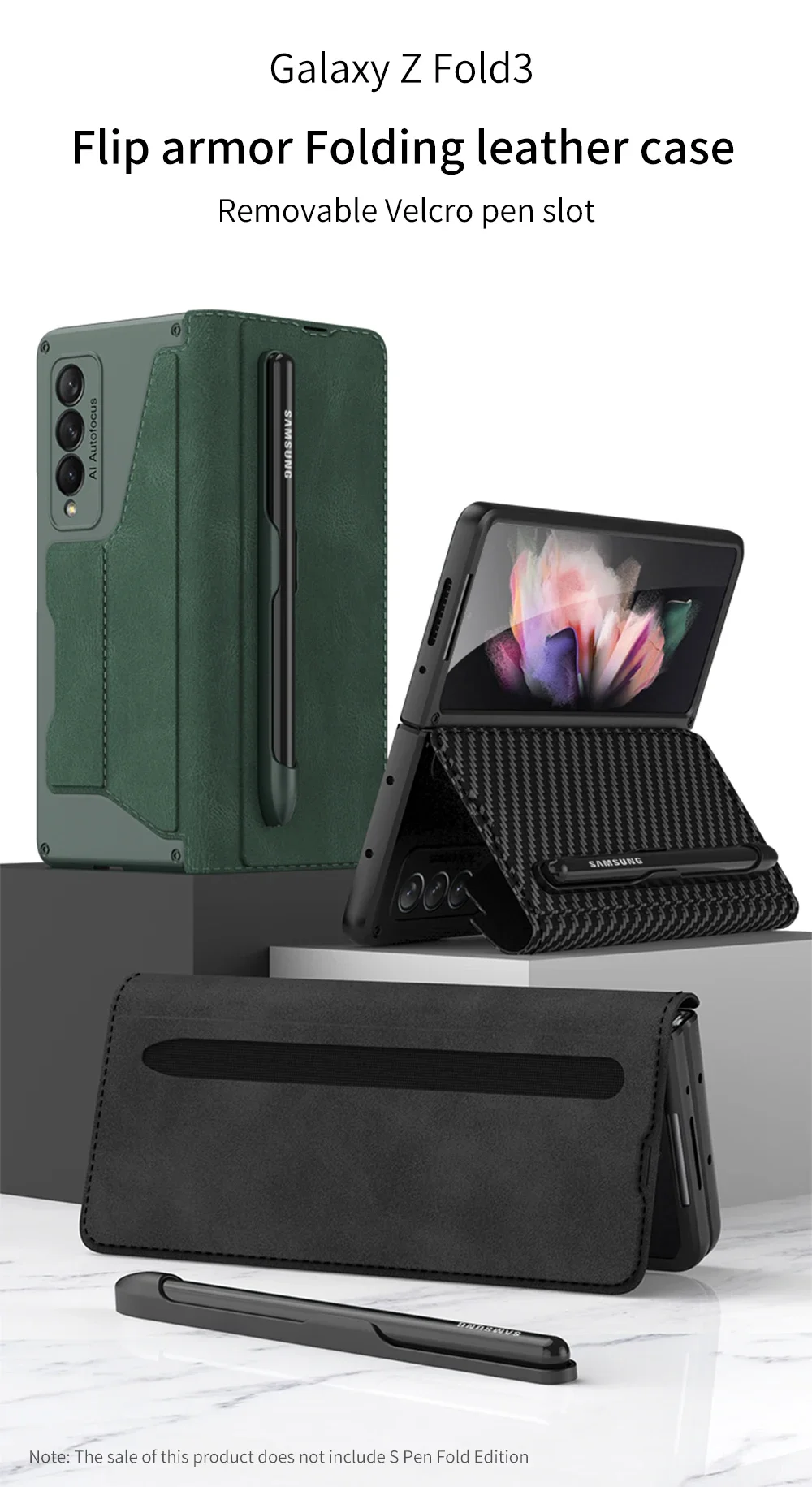 Original Case For Samsung Galaxy Z Fold 4 3 Frosted Leather Card Package Pen Hol