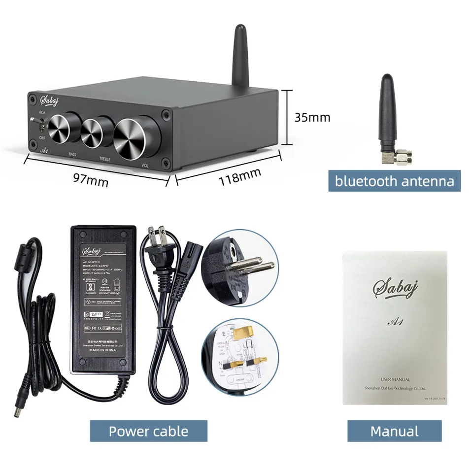 Sabaj A1 アンプ Bluetooth 5.0 小型 2チャンネル パワーアンプ HI-FI スピーカー用 「MA12070」 アンプ Sabaj A1 アンプ Bluetooth 5.0 小型 2チャンネル パワーアンプ HI-FI