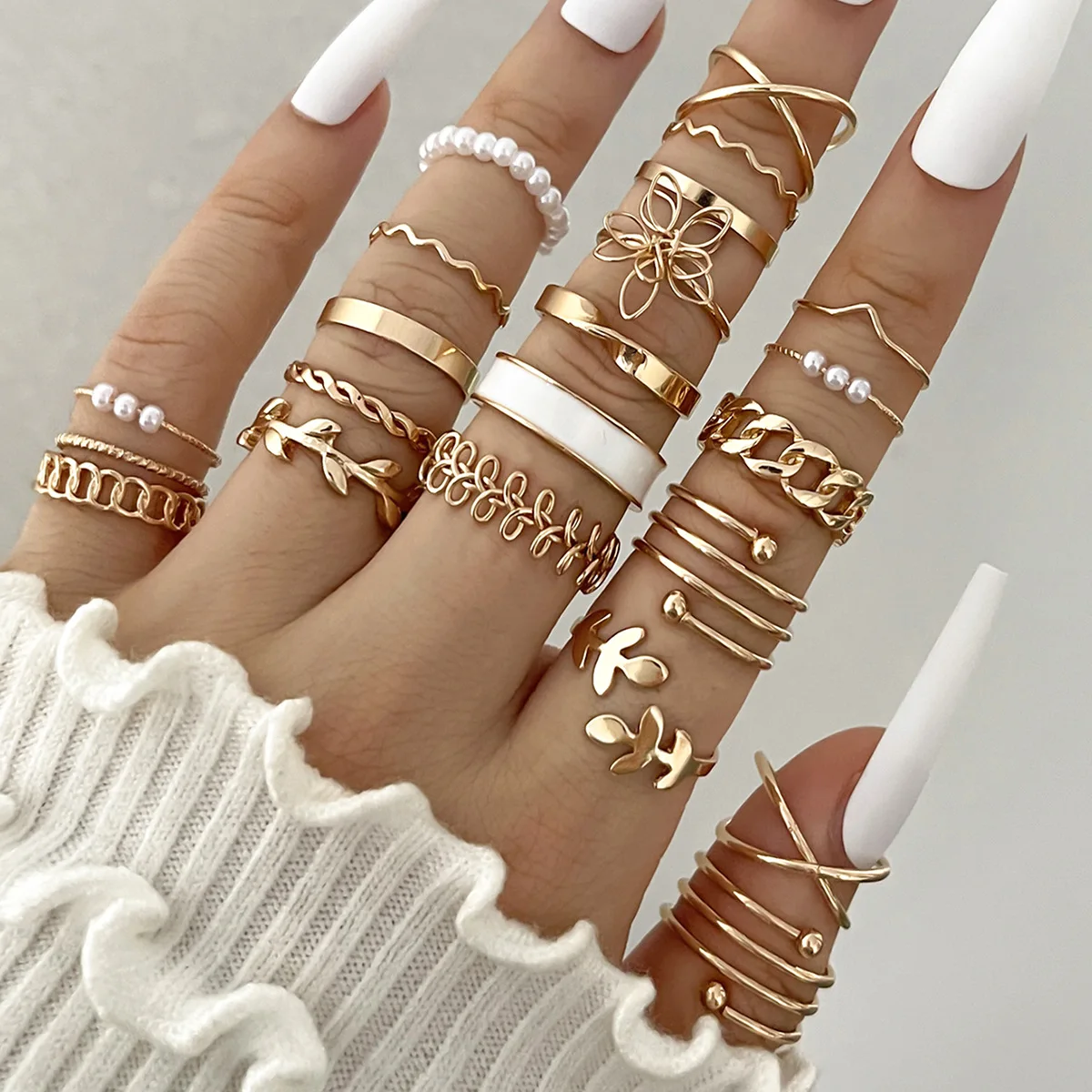 Boho Geometric Knuckle Rings Set For Women Artificial Pearl Gold Silver Color Finger Ring Female Party Jewelry Accessories
