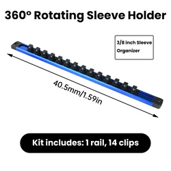 360° Swivel Magnetic Socket Holder - Heavy Duty Aluminum Alloy Tool Organizer (Blue 3 - 8)