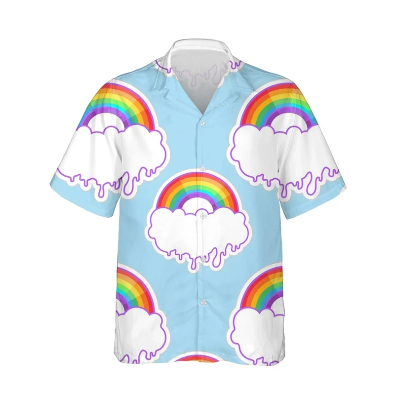thumbnail image 1 of Camisetas con la bandera del arcoíris LGBT para hombres y mujeres, camisetas con estampado 3D, personalidad, solapa fresca, botón único, blusas de verano de manga corta, 1 of 5