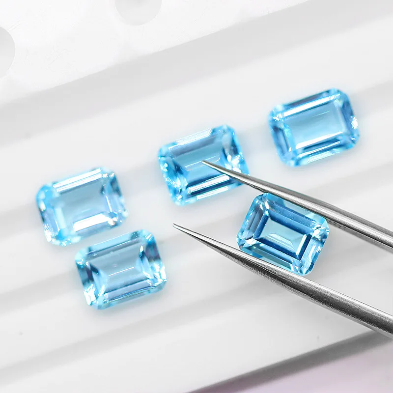 

Factory Wholesale 100% Real Natural Emerald Shape Rectangle Sky Blue Topaz Gemstone Loose Gems Diy Material for Jewelry