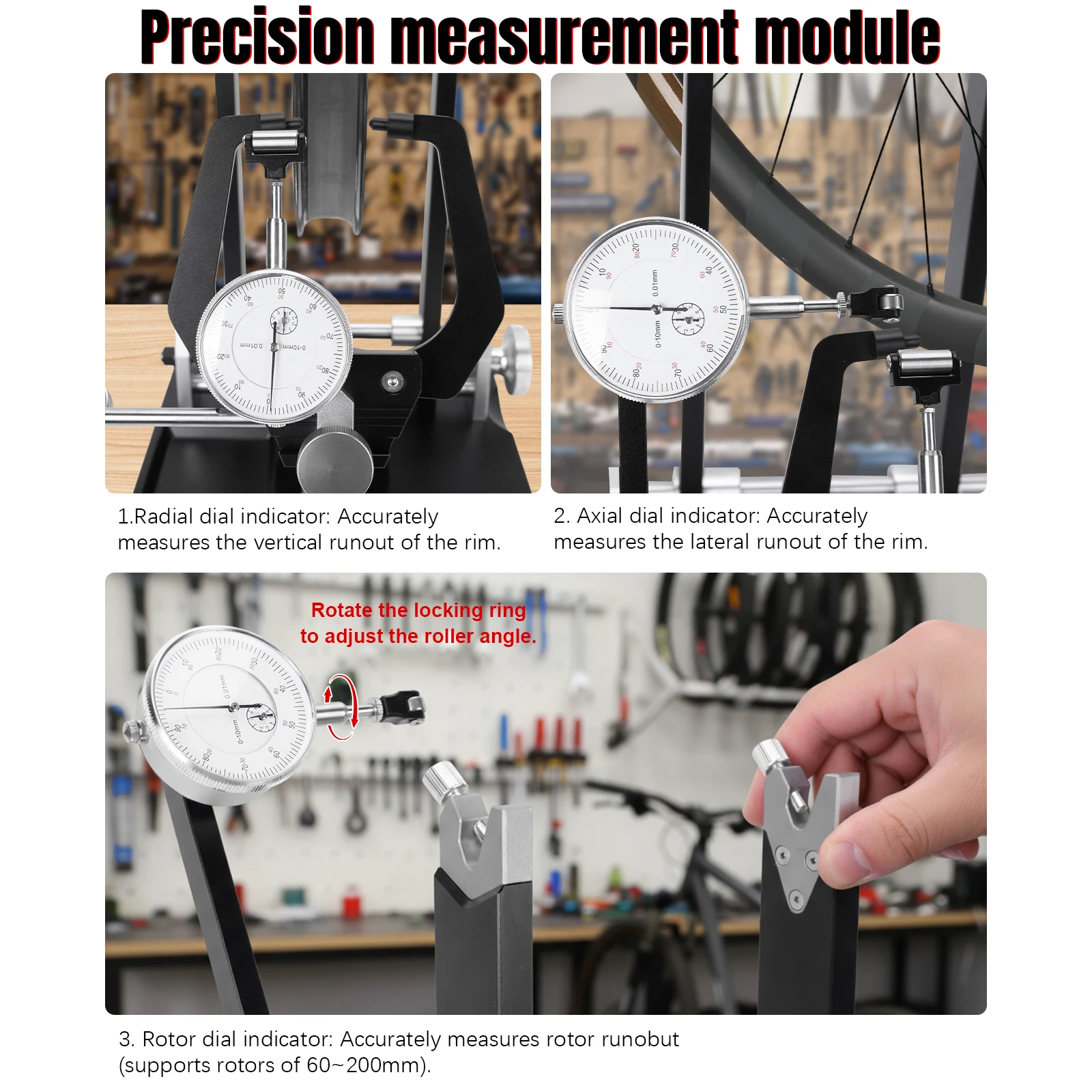 Bicycle Wheel Truing Stand with Precision Dial Indicators Bicycle Wheel Repair Tool Kit for Wheel Alignment and Disc Rotor Check
