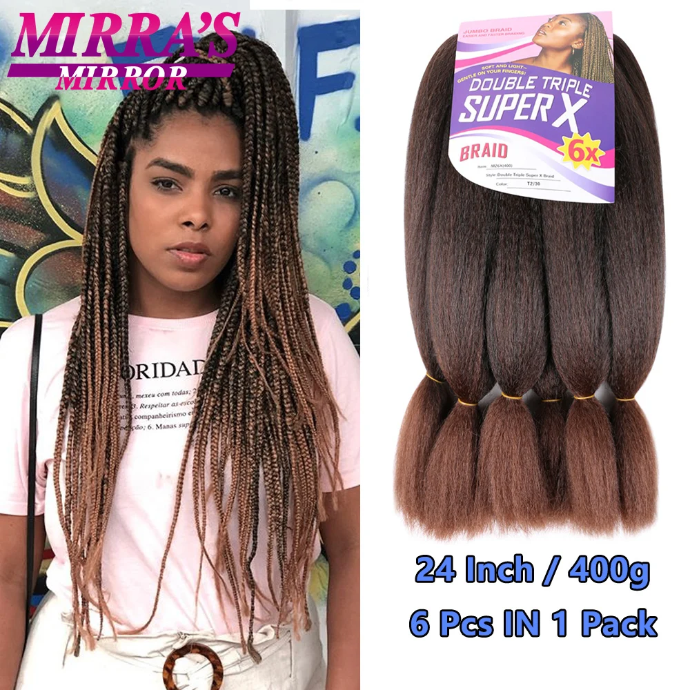 

6X Jumbo Braiding Hair Pre Stretched Large YAKI Texture Synthetic Hair 400G African Braids Extensions Mirra's Mirror