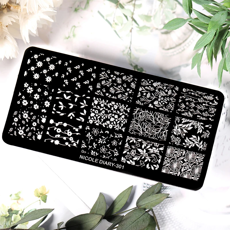 Nail Stamping Plates Floral Leaves Nail Stamping Plates Image Transfer Template Geometric Flower Stainless Steel Stencil Nail Art Tools