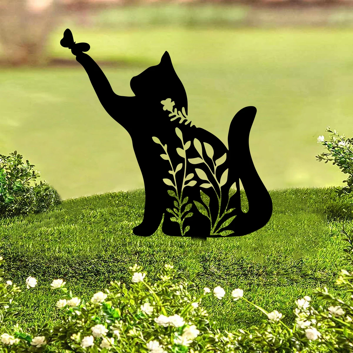 Garden Art Decor 1pc Metal Garden Stake Insert Silhouette Plaque Statue For Yard Lawn