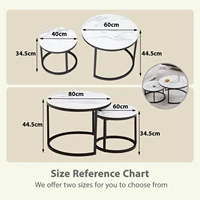 Table basse Bergame en marbre 2 en 1 pour salon, côté canapé, rond, bureau à thé, meubles en bois, support en métal noir 3