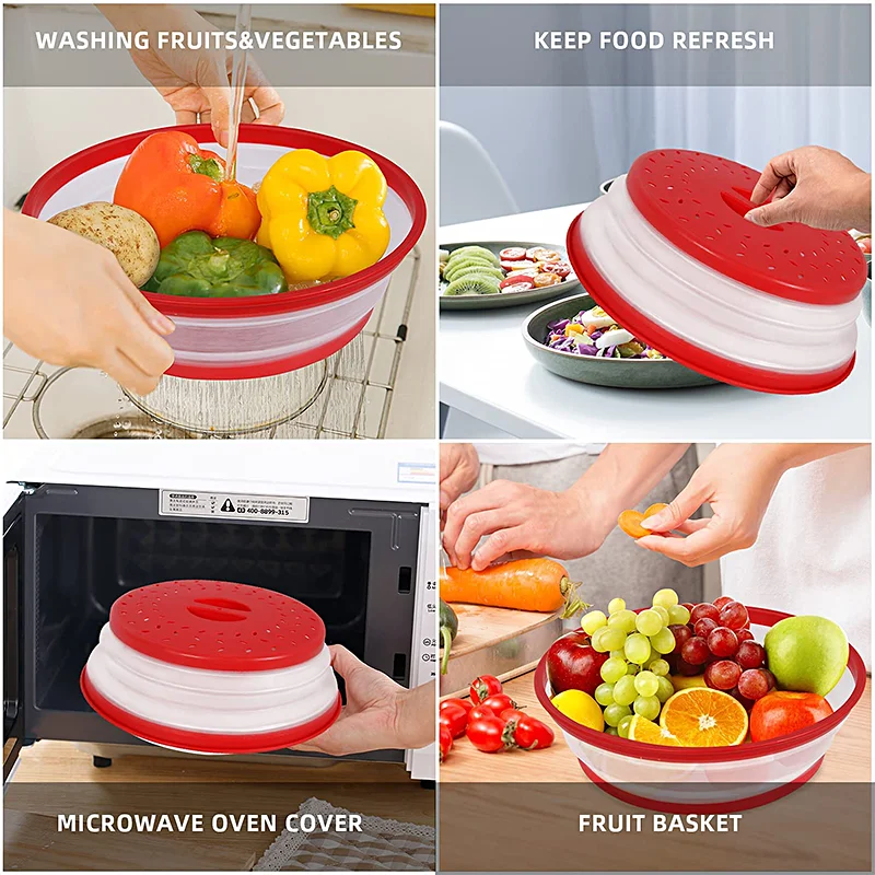 Silicone Microwave Cover, Collapsible Microwave Splatter Cover BPA Free, 3  Colors 