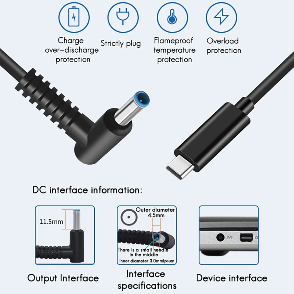 Laptop PD Fast Charging Cable Type-C Suitable for HP 65W DC4530