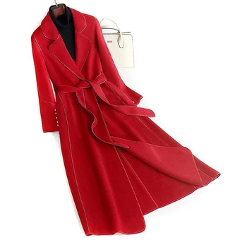 Cappotto in cashmere double face da donna 2025 Autunno/Inverno Nuova giacca di lana calda con cintura Cappotto lungo temperamento sottile da donna 1